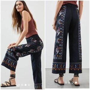 Anthropologie Mahila Embroidered Wide-Leg Pants - Black Size XS
